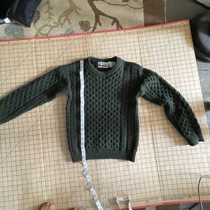 Aran Crafts Olive Green Cable Crewneck Sweater